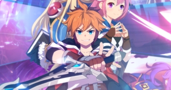 A girl with orange hair and silver sword.